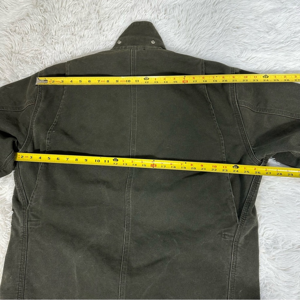 Vintage Carhartt Green Chore Jacket Blanket Lined Workwear Coat Brown Collar XL - Picture 11 of 16